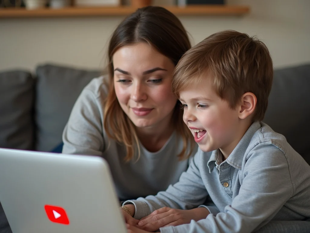 Parent showing child how to set up a safe YouTube channel