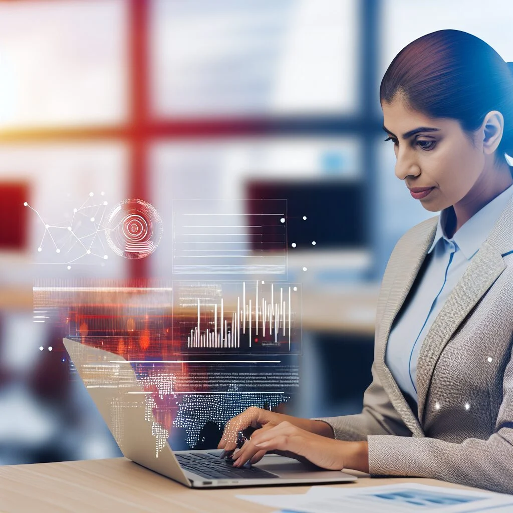 Professional analyzing complex function on laptop in office