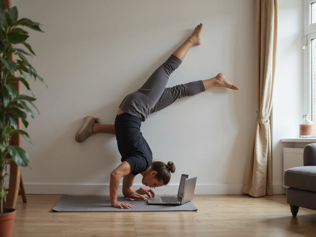 Adult learning handstand at home איך עושים חציון
