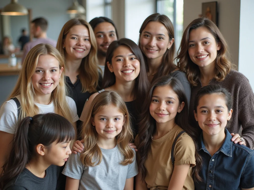 Diverse group donating hair in a bright, western salon