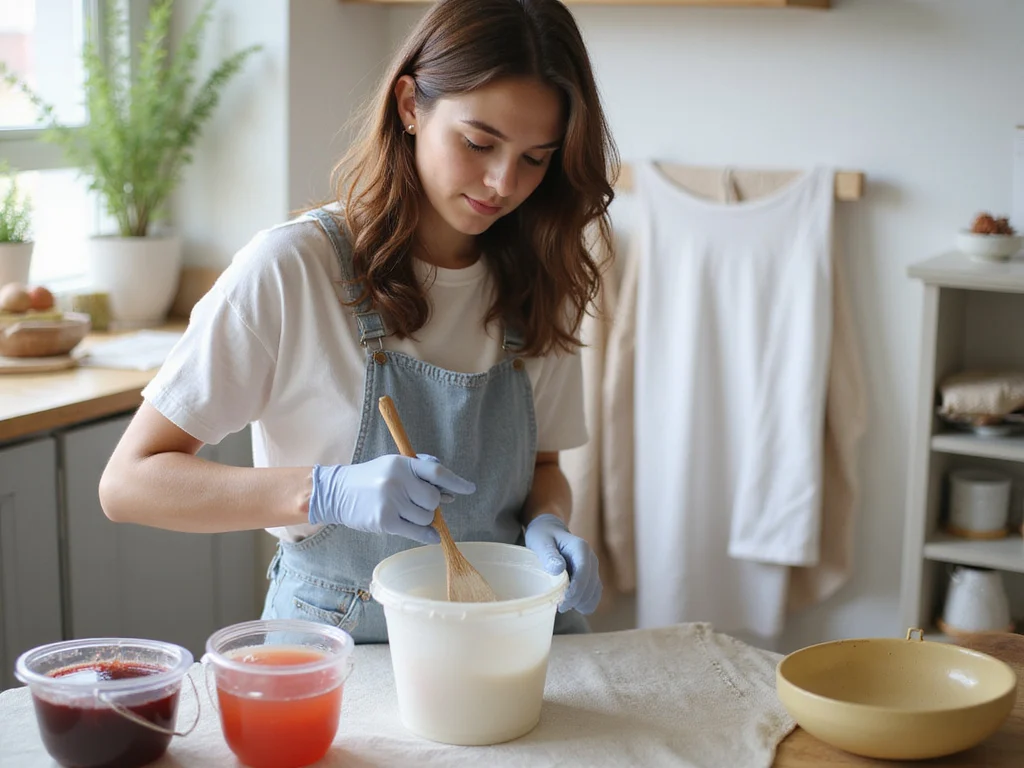 Casual woman learning fabric dyeing at home