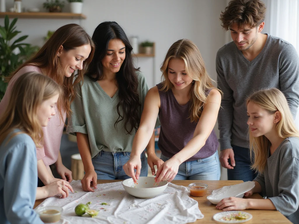 Diverse group engaging in DIY fabric dyeing activity