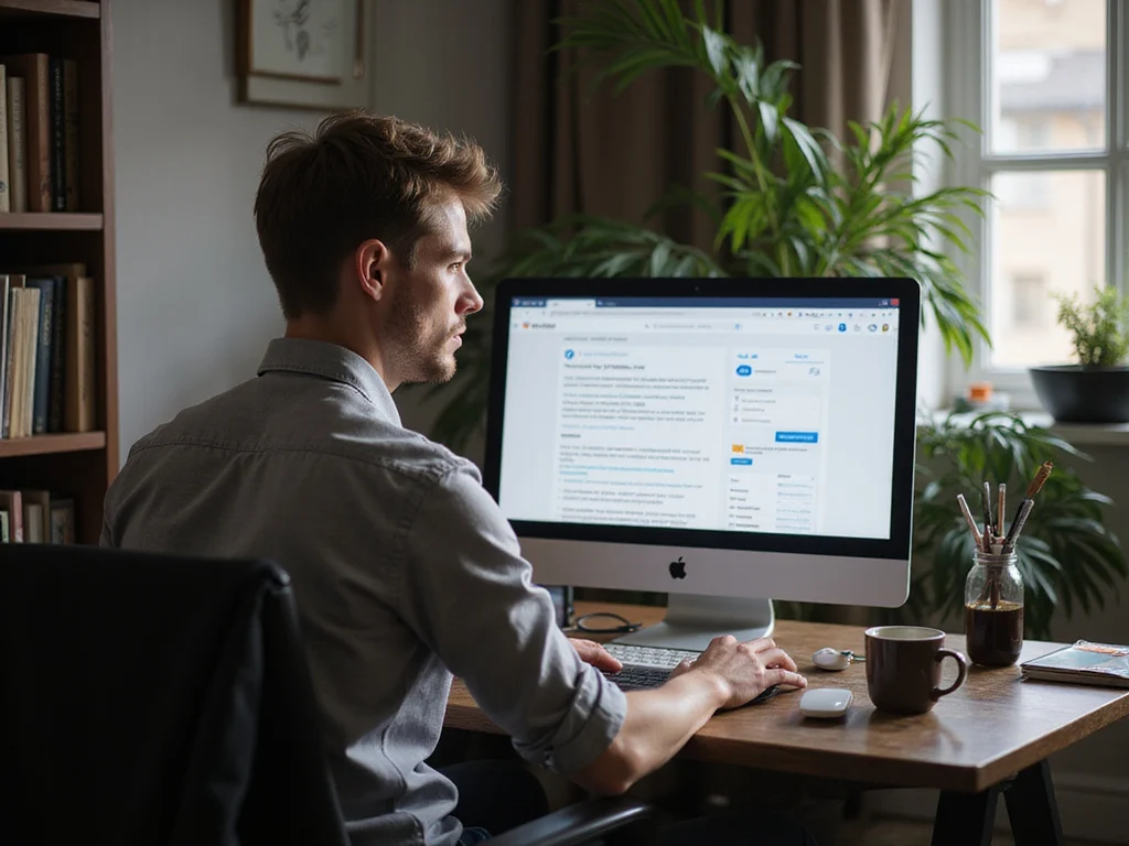 Man researching איך דוחים צו ראשון on his computer