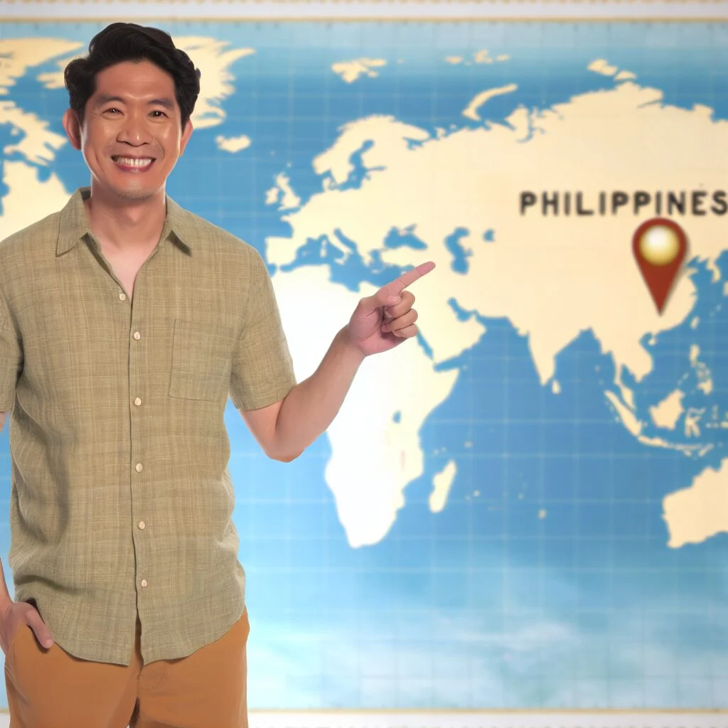 Adult planning travel to the Philippines on a world map