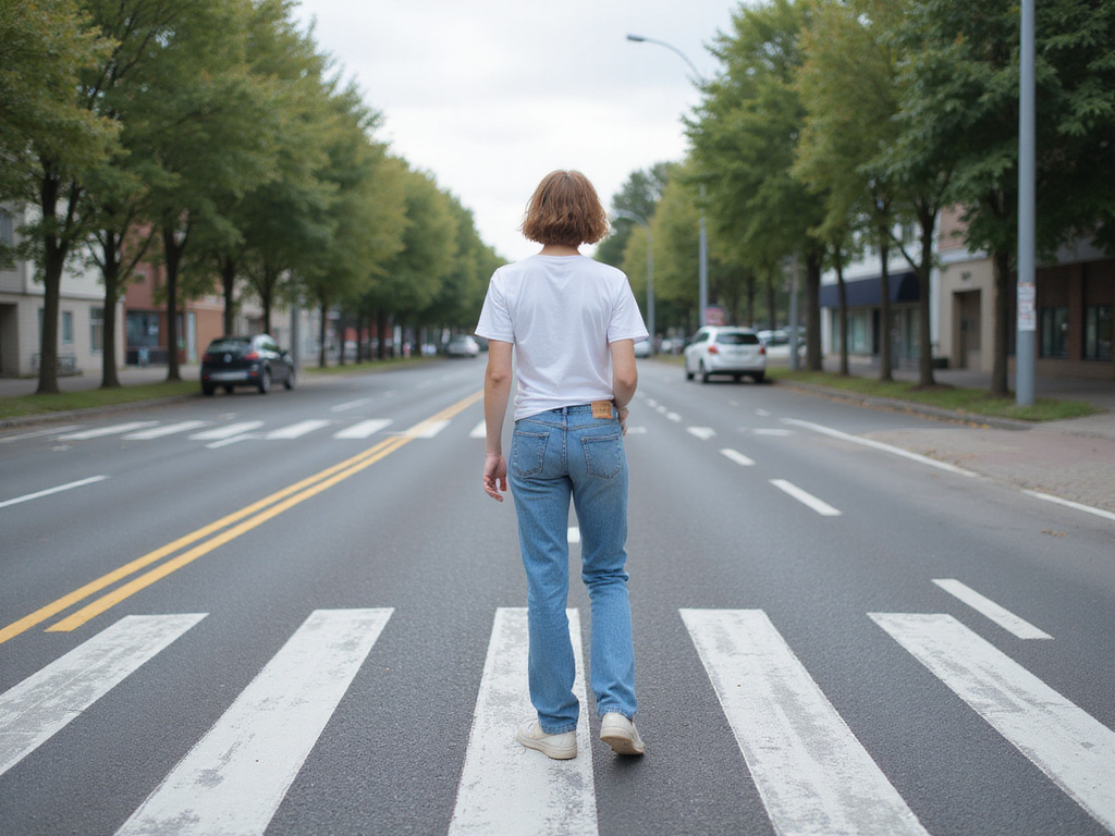 Person demonstrating כיצד מסומן מעבר חצייה at urban crossing point