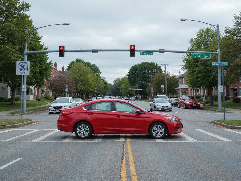 Traffic scenario with a red car at a non-emergency crossroads