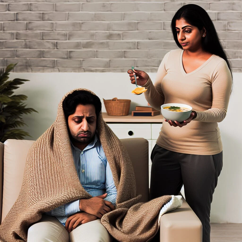 Adults managing cold flu quickly at home with healthy activities
