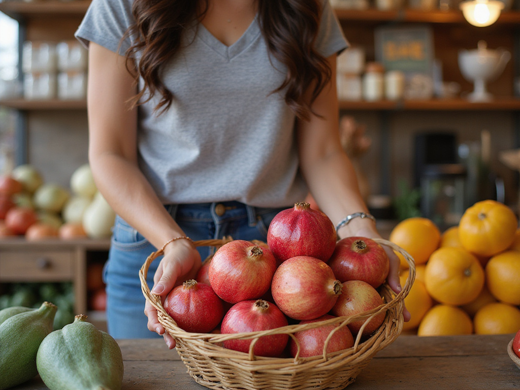 Person selecting ripe pomegranates at a market כיצד קוטפים את הרימון