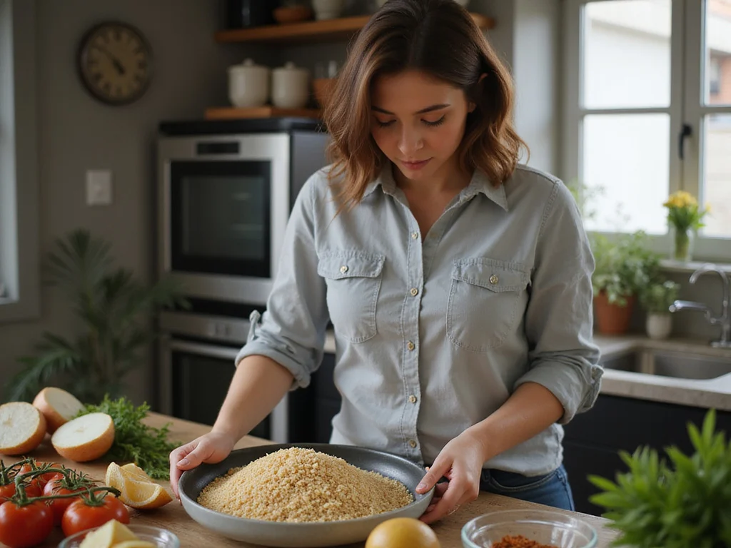 Person preparing Bulgur in a modern kitchen