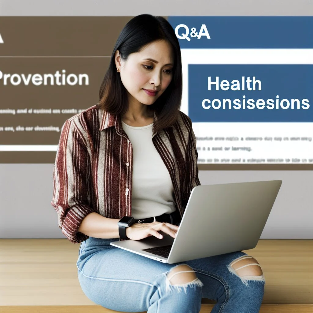 Adult learning health prevention from laptop displaying איך טחורים נראים Q&A site