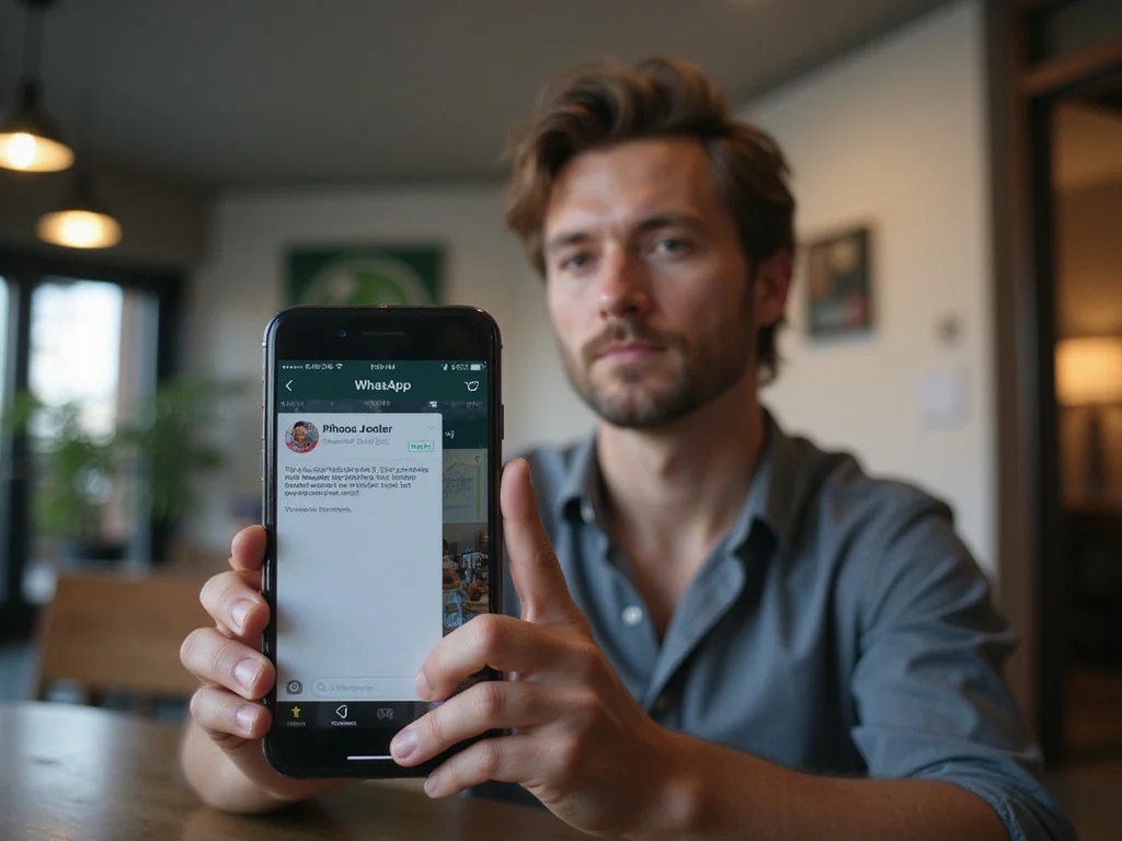Person viewing deleted WhatsApp messages on iPhone in casual setting