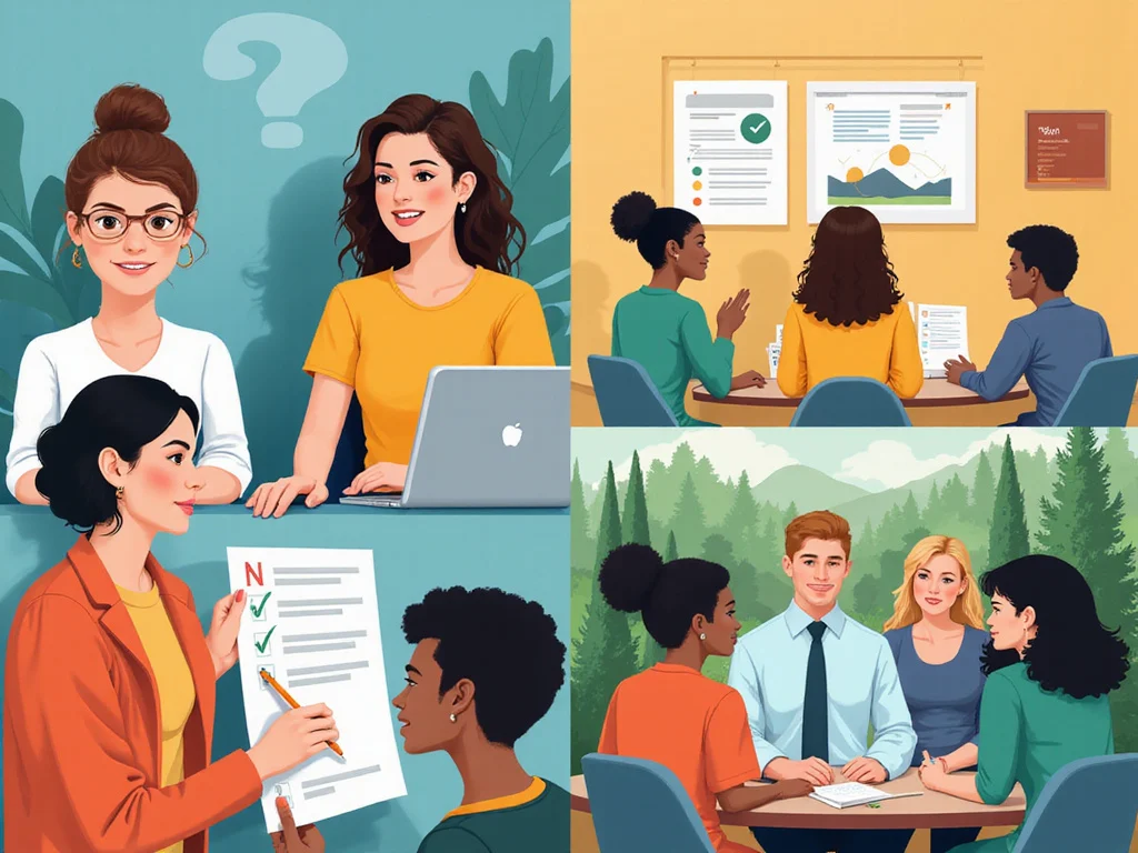 Diverse people reporting tasks in various settings