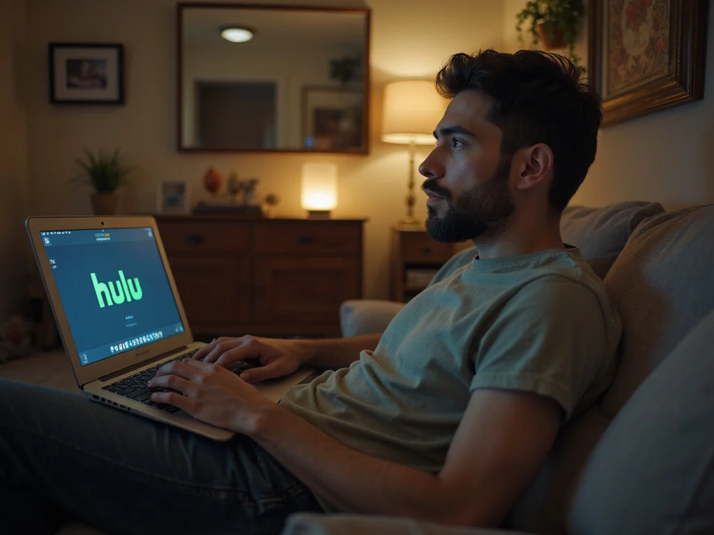 Israeli individual watching Hulu on laptop at home