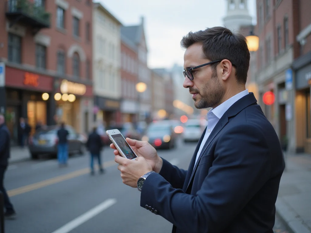 Professional sharing location using Waze app in urban setting