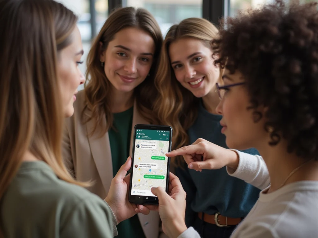 Group of people demonstrating how to send location in WhatsApp