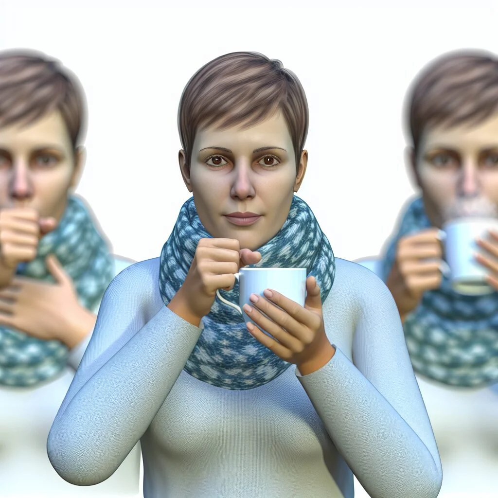 Calm individual demonstrating deep breathing techniques to stop coughing fit