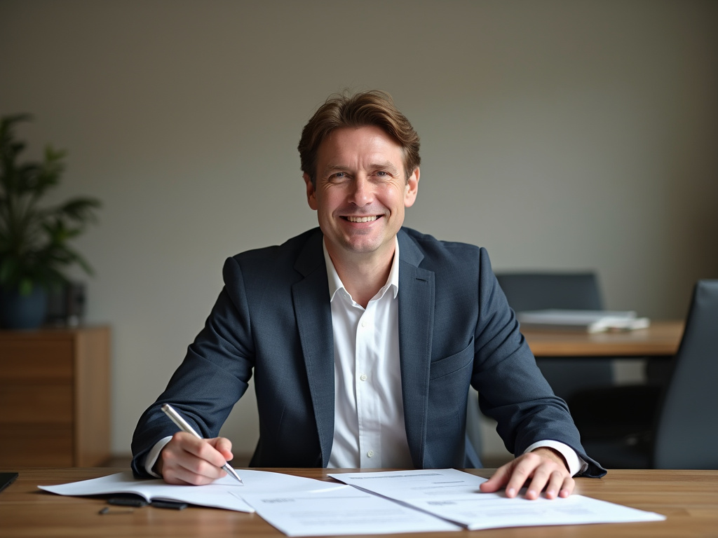 Middle-aged individual preparing כיצד כותבים קורות חיים in modern office