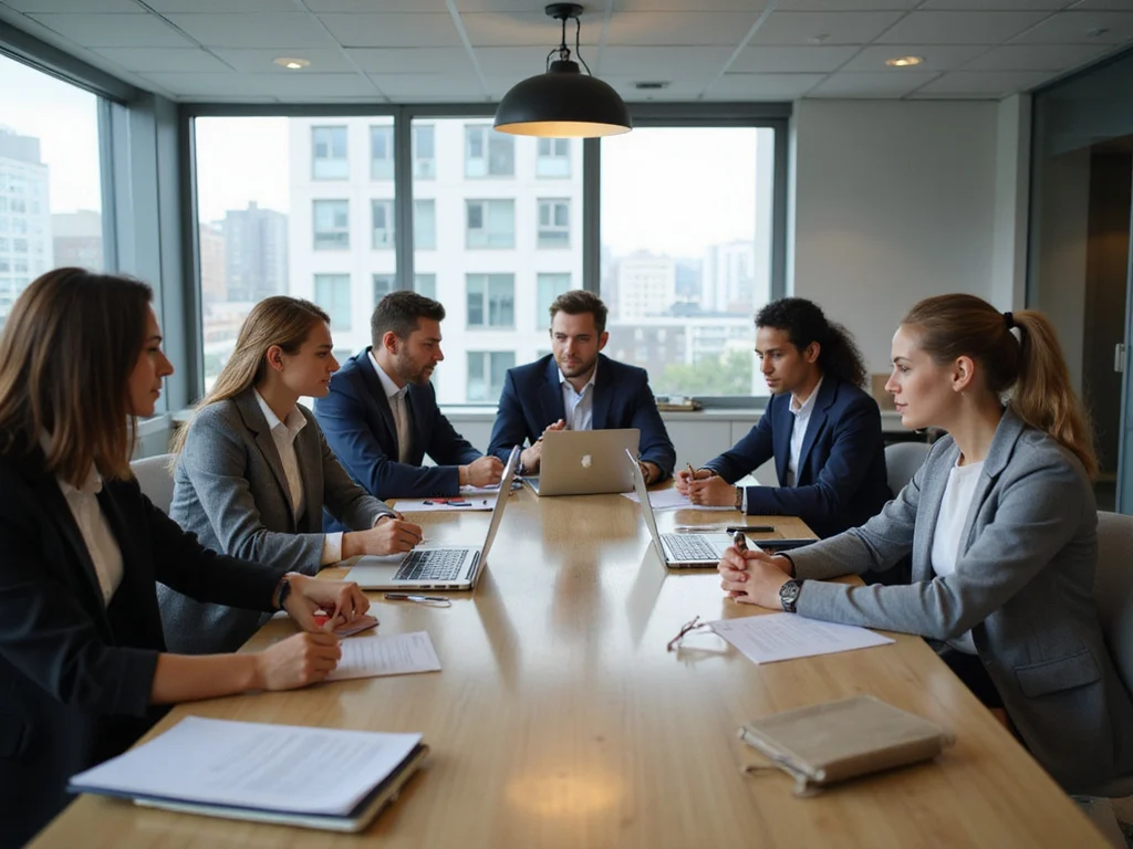 Diverse group working on an English writing project in office