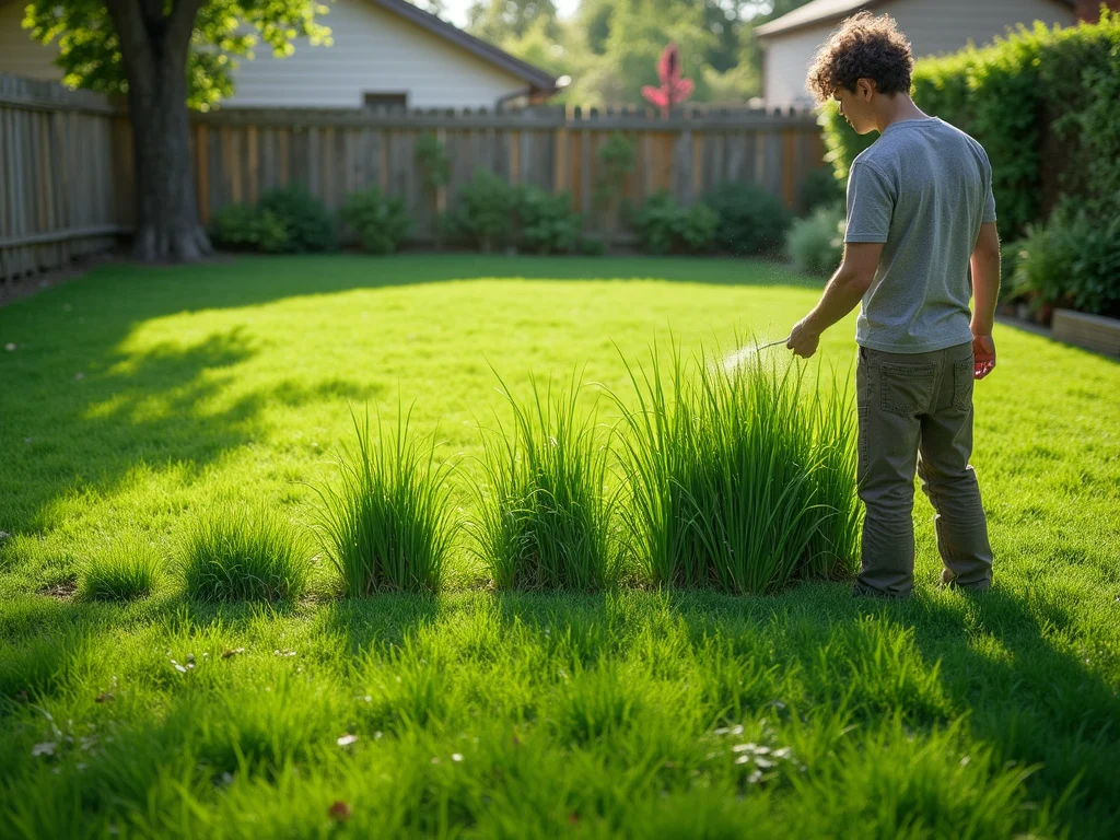 Illustration of איך צומח עשב in suburban backyard setting