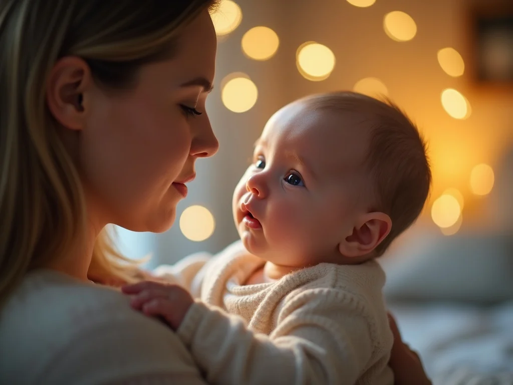 Parents interacting with newborn demonstrating a baby's vision development