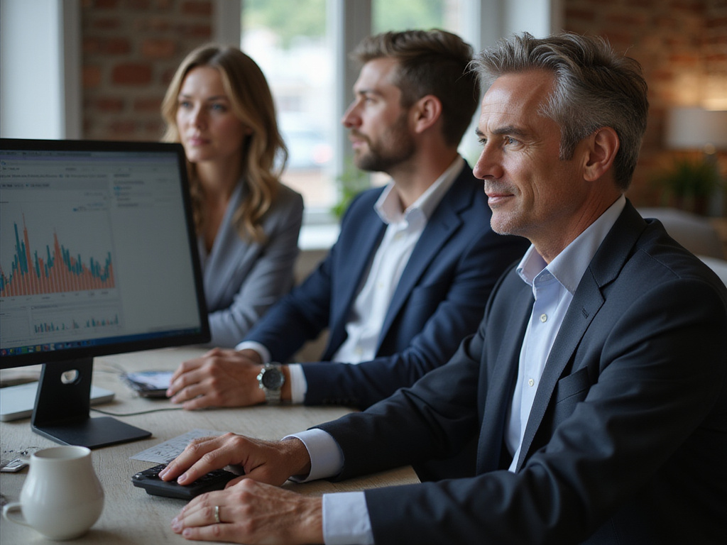 Individuals learning איך להשקיע כסף on computer in modern office