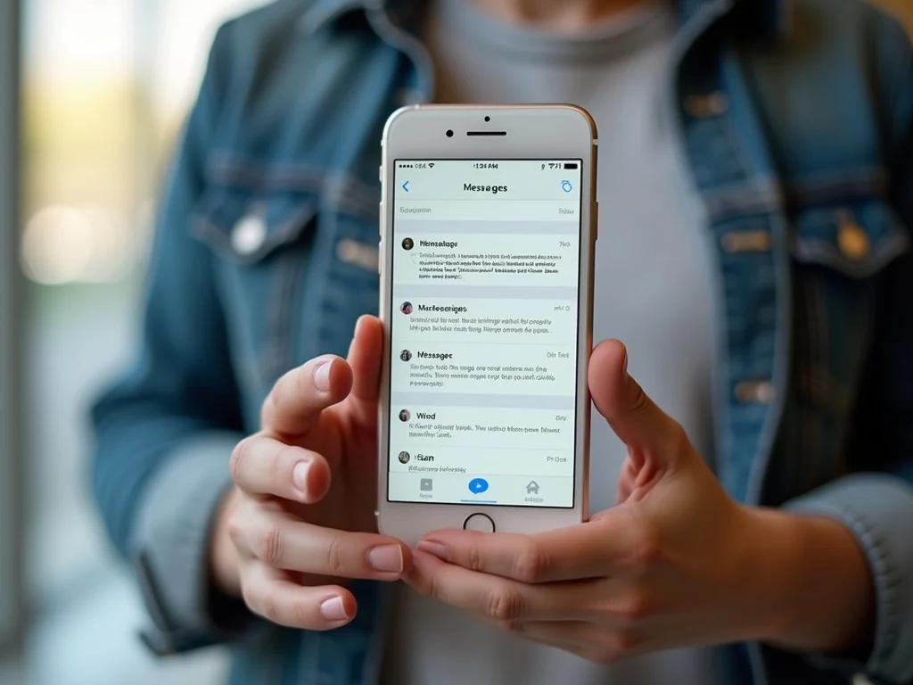 Western adult holding iPhone with visible איפה רואים הודעות ספאם באייפון settings.