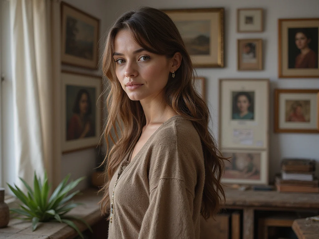 Modern interpretation of Biblical Ruth in contemporary Western-style outfit