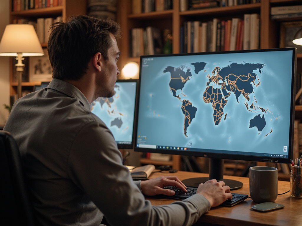 Person researching כמה דקות יש בשנה on digital world map