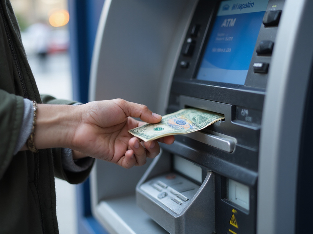 Withdrawing money from a Bank Hapoalim ATM in a city setting
