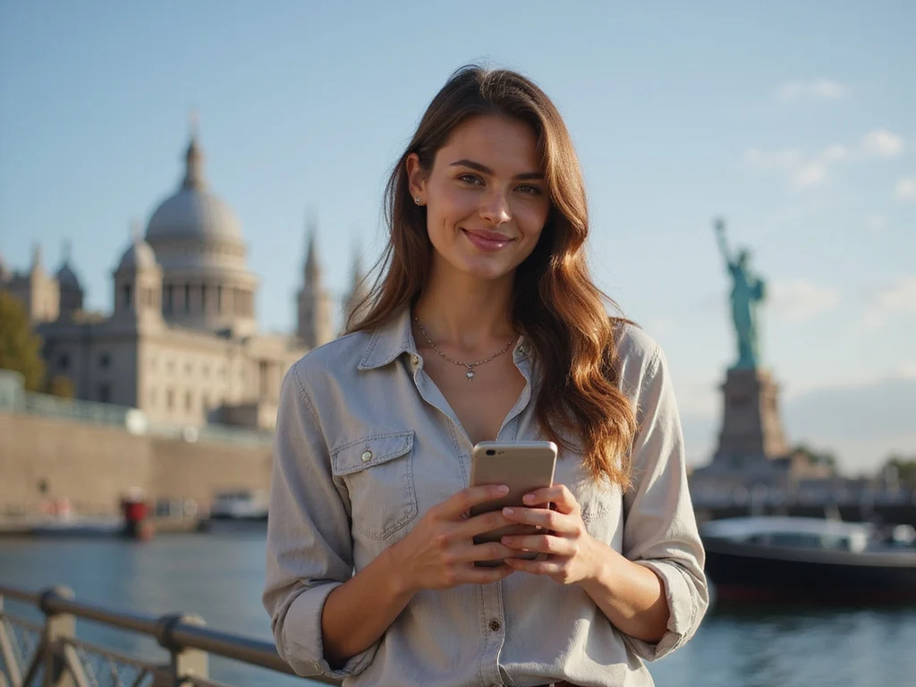 Person changing ringtone on smartphone with western background