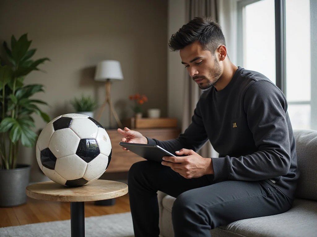 Neymar at home studying football strategy in casual attire