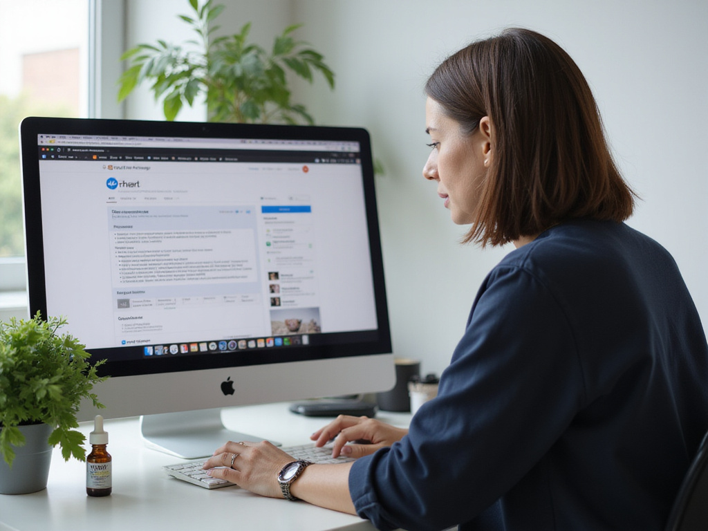 Middle-aged professional researching כמה טיפות אופטלגין לקחת on a help website.