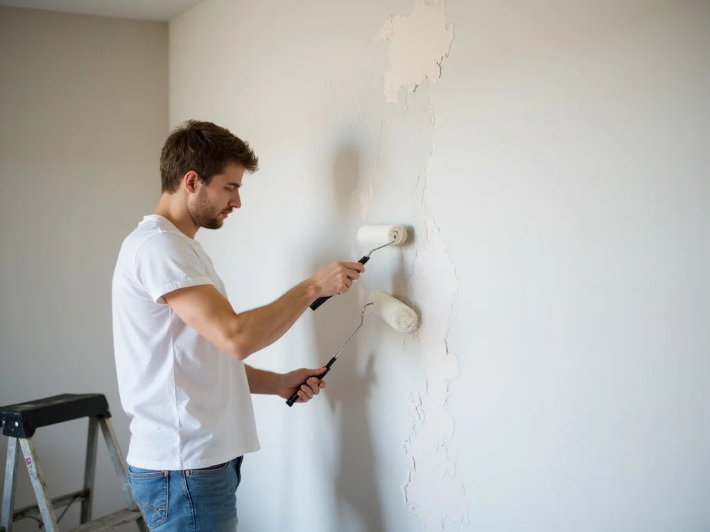 איך צובעים קיר מתקלף: משתמש ברולר ציור לבן