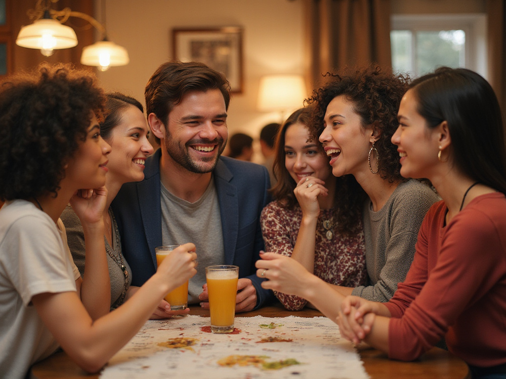 Diverse group playing מה אתה מעדיף in an inviting atmosphere