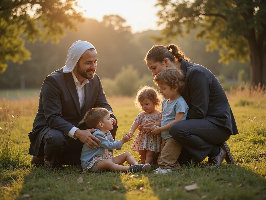 Religious parents teaching kids values in a western setting