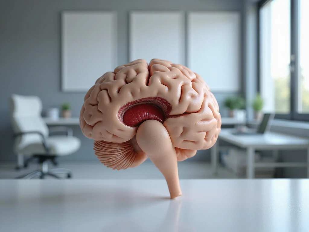 3D model illustrating brain aneurysm in a modern medical office