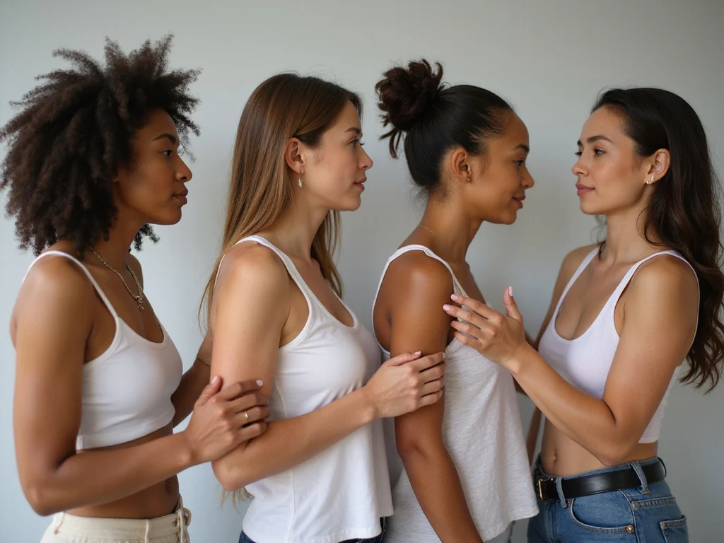 Diverse group examining skin for signs of cancer
