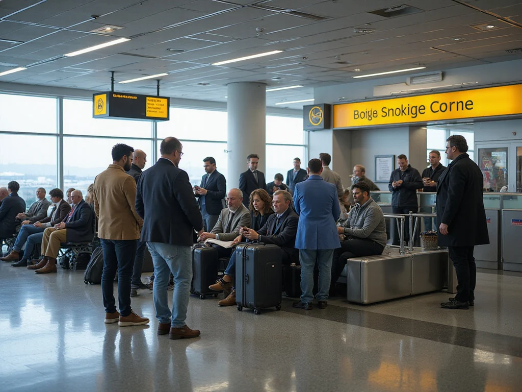 Diverse crowd at איפה פינת עישון טרמינל 3 in a modern airport
