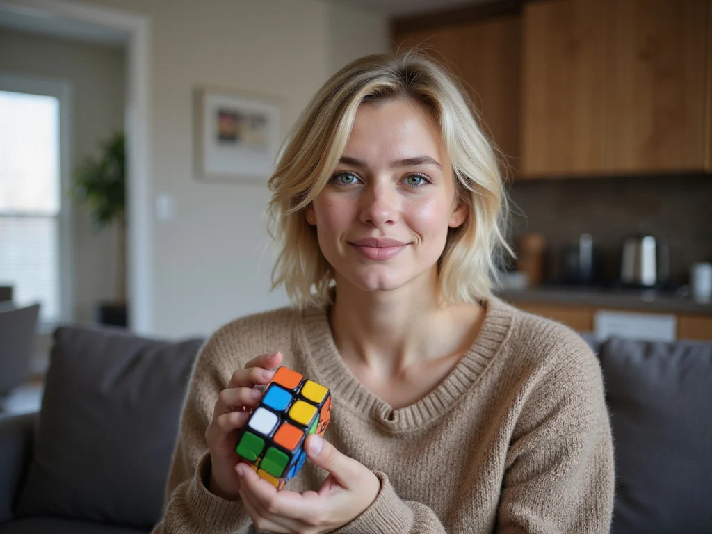 Person with solved Rubik's cube showing how to solve איך לפתור קוביה הונגרית
