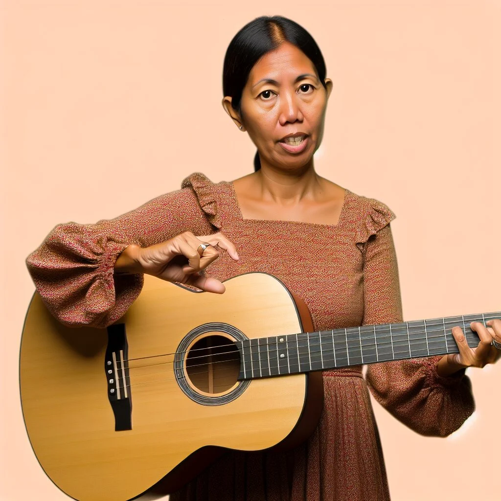 Musician demonstrating chord holding guitar in cozy environment