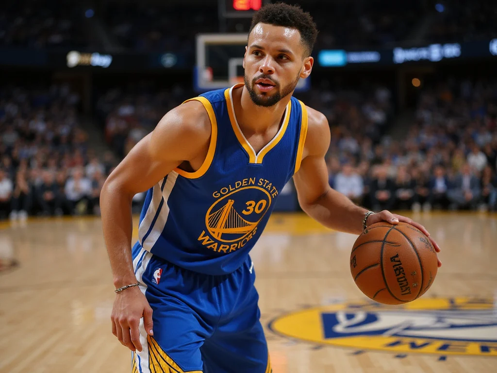 Steph Curry in action at a Golden State Warriors basketball game
