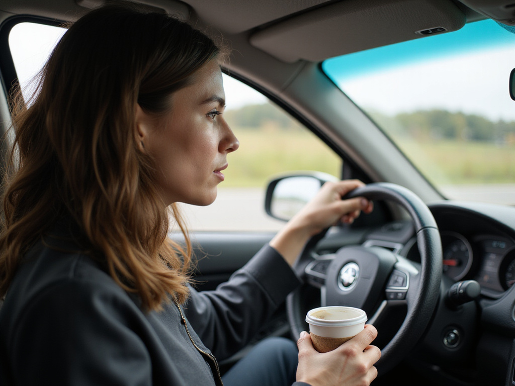 Man focused on driving using strategies to prevent fatigue