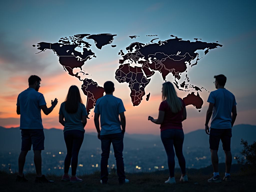 World globe highlighting English-speaking countries at twilight with solar products