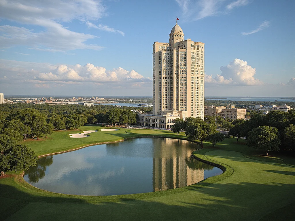 Depiction of Donald Trump's Mar-a-Lago, Trump Tower, golf clubs