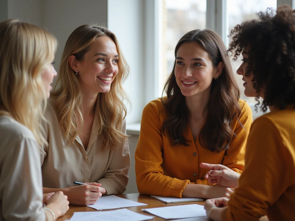 Diverse group discussing איך סופרים ימי טהרה in educational environment