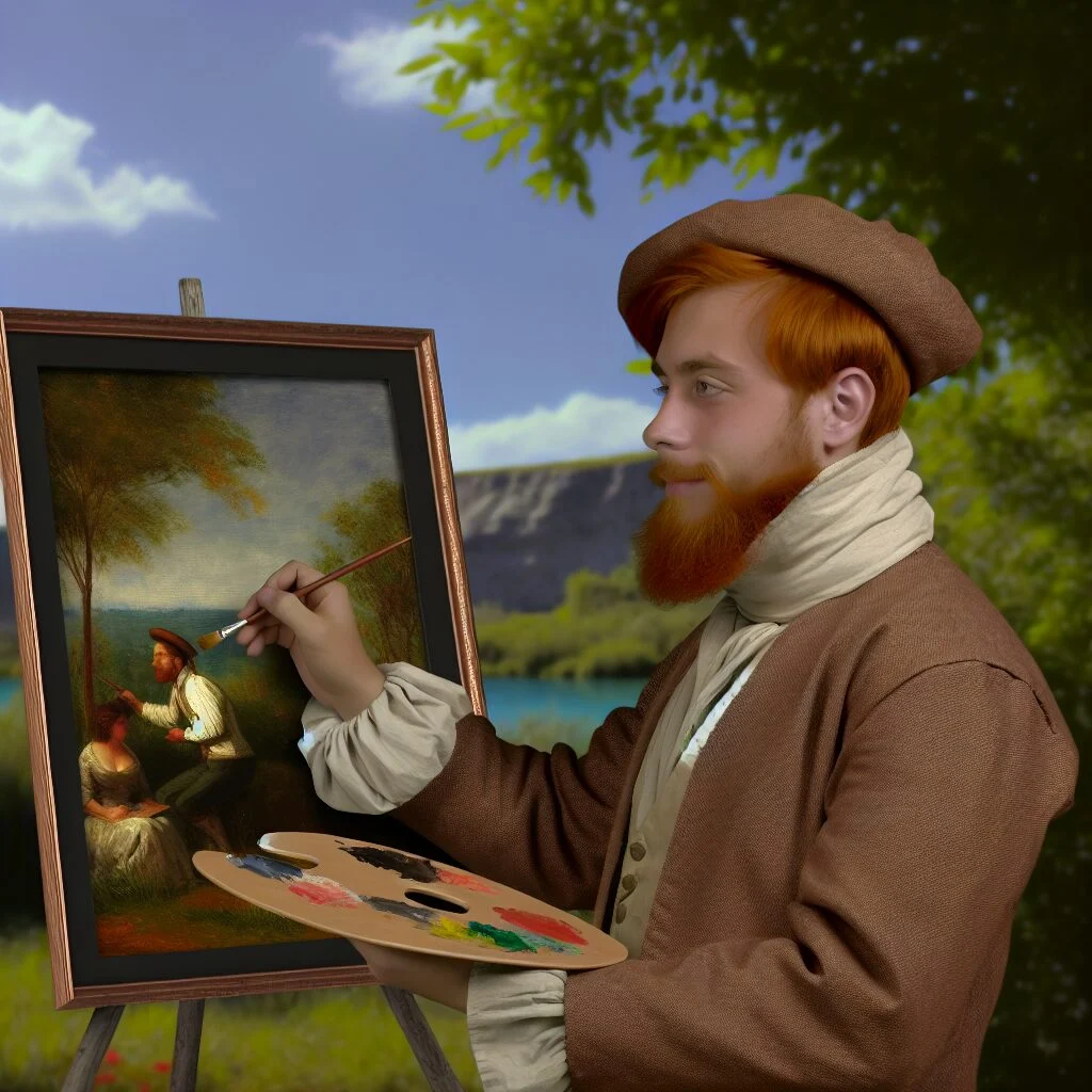 Vincent Van Gogh painting in a 19th century outdoor setting
