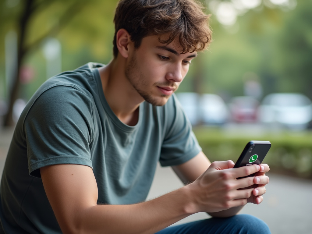 Young adult viewing recovered deleted message on WhatsApp application