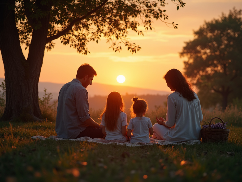 Evening prayer in peaceful western home setting during sunset