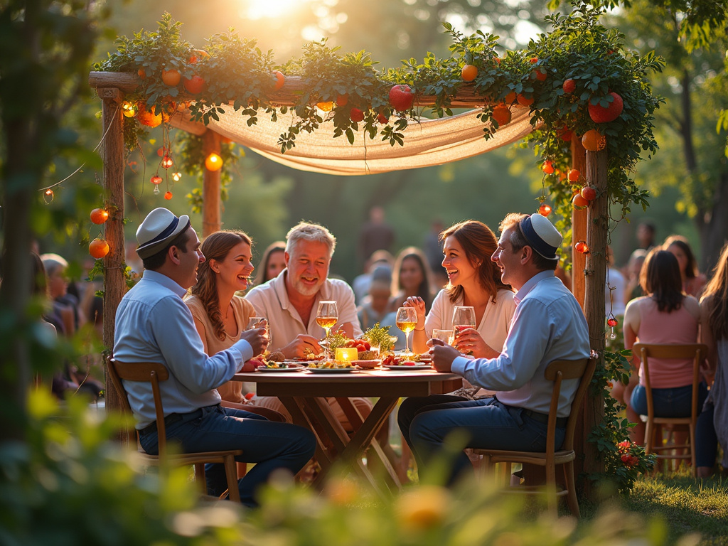 Vibrant Sukkot 2025 celebration in a western city scene
