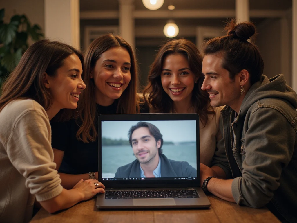 Friends engaged in music trivia with Omer Adam's blurred video